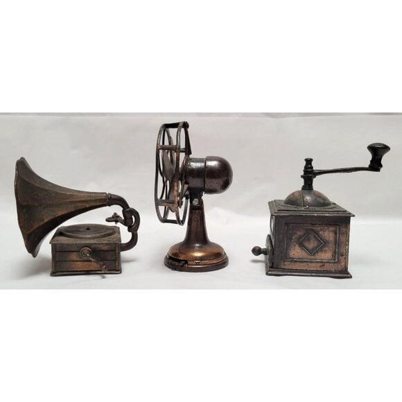 Vintage 1970s Lot of 3 Durham Industries Miniature Gramophone Fan Coffee Grinder - Picture 3 of 7